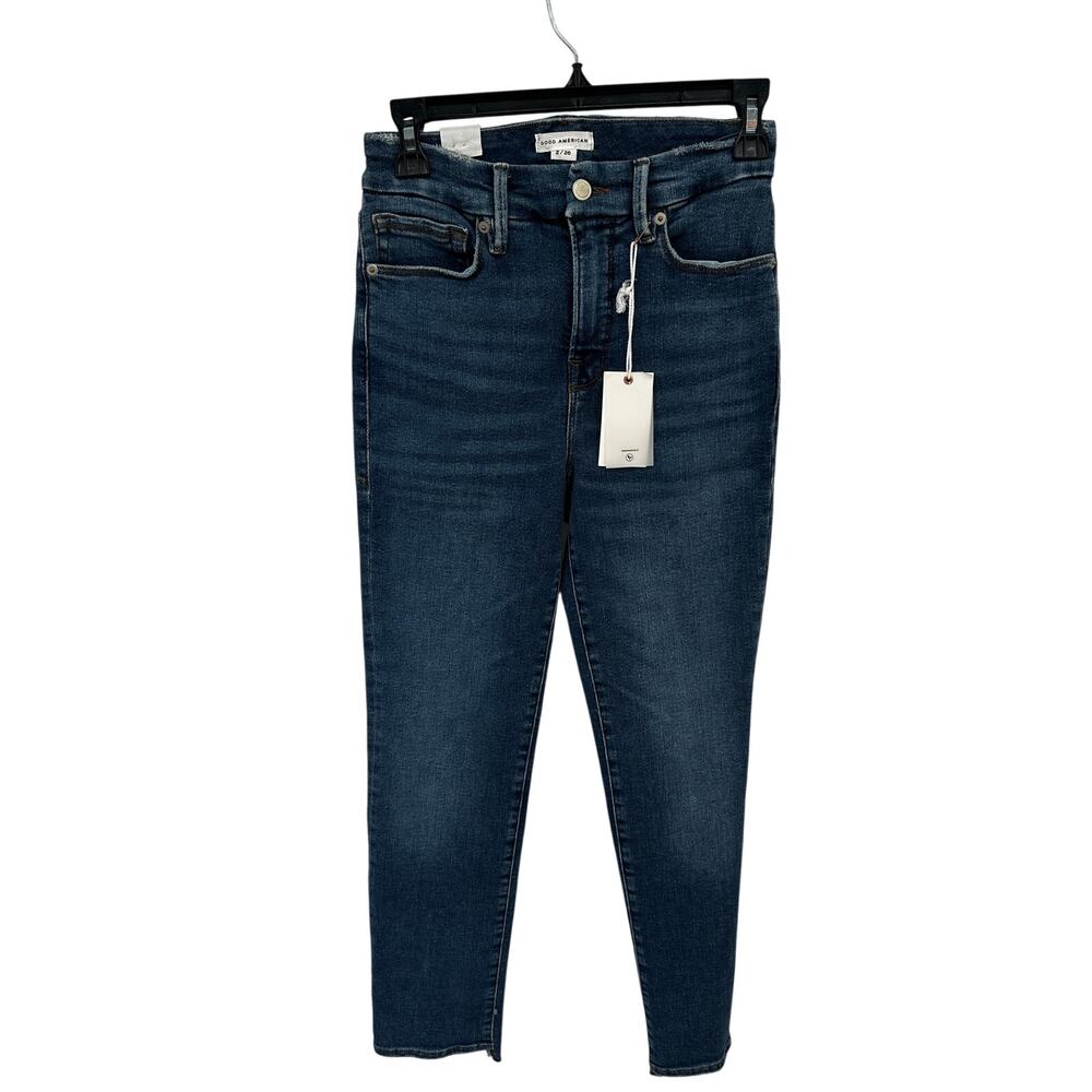 GOOD AMERICAN NWT Good Classic Step Hem Denim Jeans in Indigo620 // 2